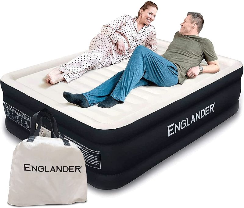 Photo 1 of ??Englander Queen Size Air Mattress w/ Built in Pump - Luxury Double High Inflatable Bed for Home, Travel & Camping - Premium Blow Up Bed for Kids & Adults - Black