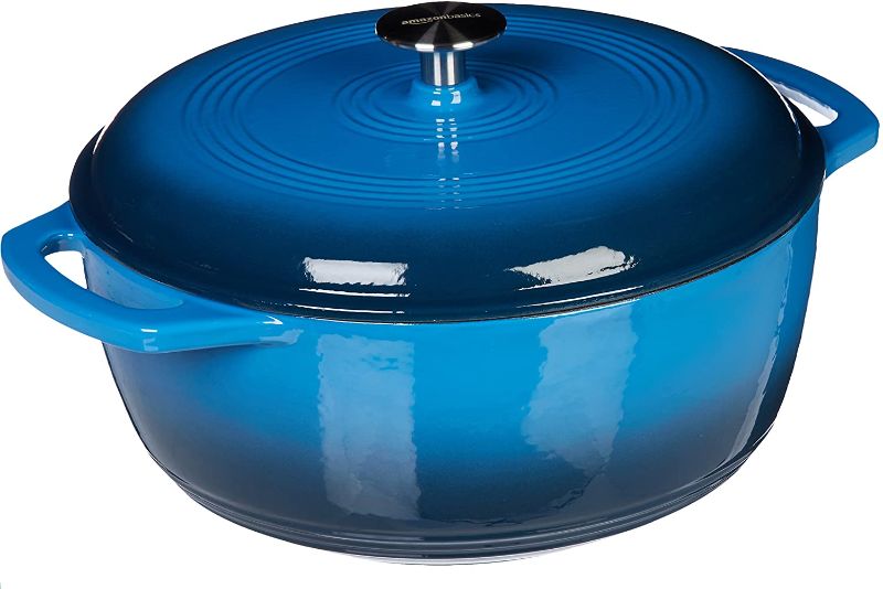 Photo 1 of Amazon Basics Enameled Cast Iron Covered Dutch Oven, 6-Quart, Blue