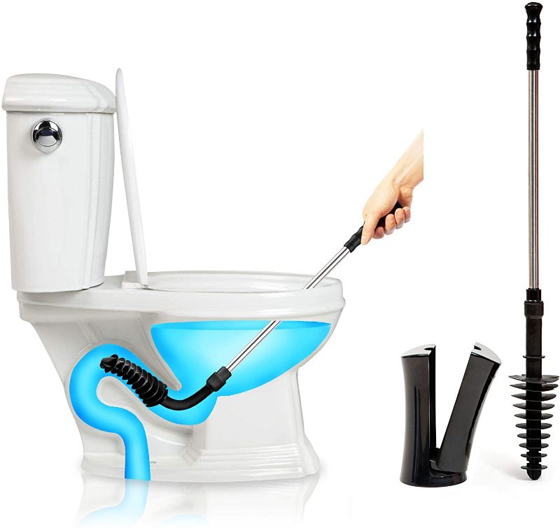 Photo 1 of ToiletShroom Revolutionary Plunger, Squeegee, Clog Remover, Drain Cleaner, Bathroom Toilet Dredge Tool, Stainless Steel Handle with Caddy Holder, ?ne ???k, Black