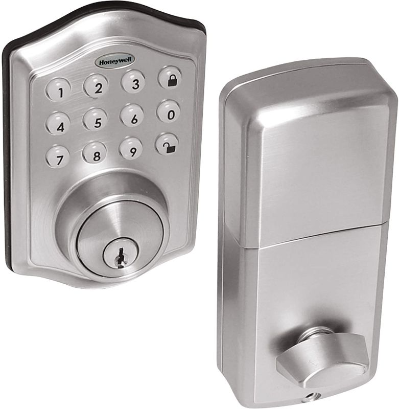 Photo 1 of Honeywell Safes & Door Locks 8712309 Electronic Entry Deadbolt with Keypad, Satin Nickel
