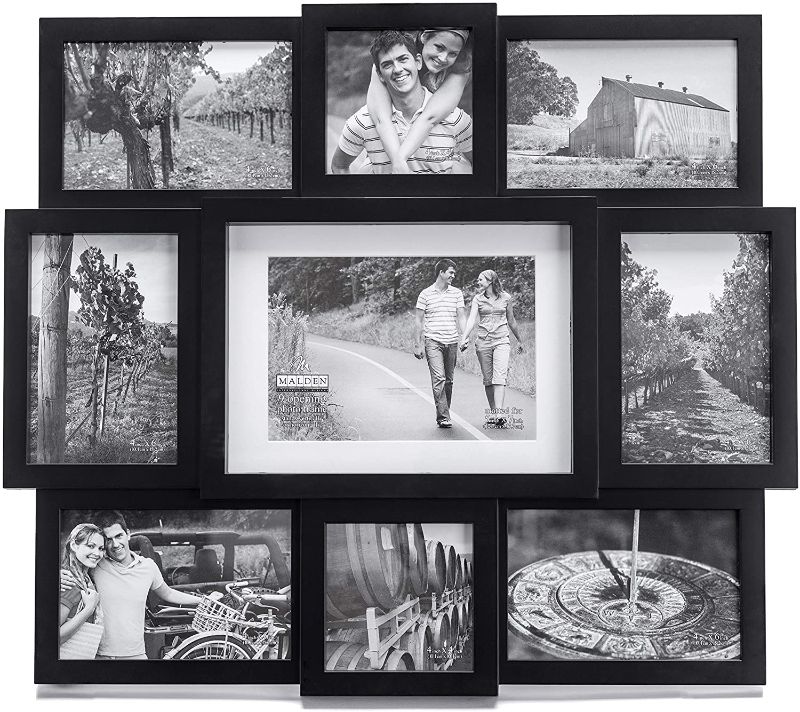 Photo 1 of 2-pckMalden 9-Opening Collage Picture Frame, Made to Display One (1) 5" x 7", Two (2) 4" x 4" and Six (6) 4" x 6", Black