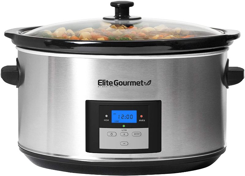 Photo 1 of Elite Gourmet MST-900D Digital Programmable Slow Cooker, Oval Adjustable Temp, Entrees, Sauces, Stews & Dips, Dishwasher Safe Glass Lid & Crock (8.5 Quart, Stainless Steel)