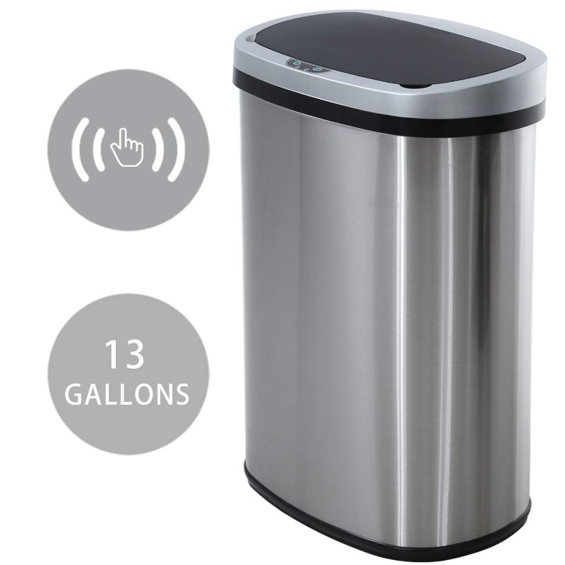 Photo 1 of HCB Trash Can Automatic Waste Bin Mute Metal Garbage Can with Lid Stainless Steel 13 Gallon 50 Liter for Kitchen | Office | Bedroom | Bathroom | Living Room