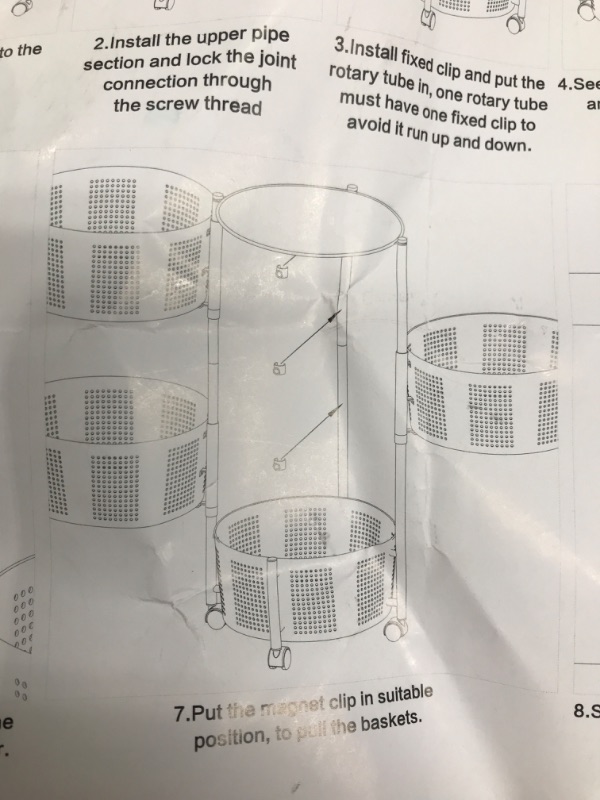 Photo 2 of Round Baskets Rack 4 Tier Metal Strong Rolling Cart with Wheels Wire Fruit Vegetable Kitchen Rack Floor Organizer Stand, 