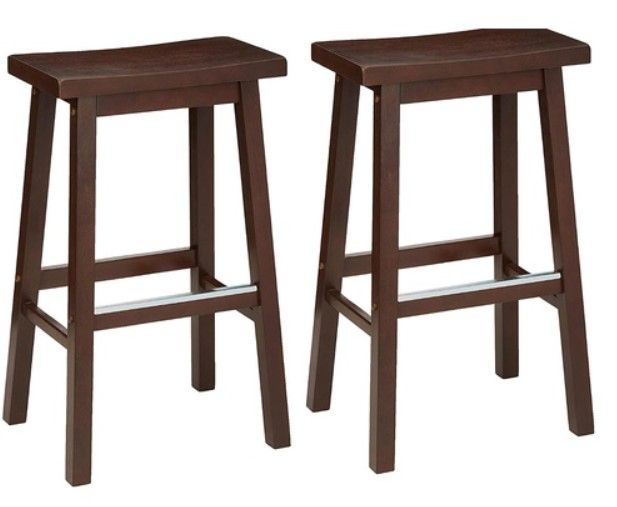 Photo 1 of Amazon Basics CH01-0201-150-2P-A06 Classic Solid Wood Saddle-Seat Kitchen Counter Stool with Foot Plate 29 Inch, Walnut, Set of 2
