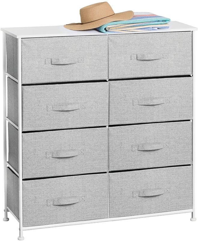 Photo 1 of mDesign Storage Dresser Furniture Unit - Tall Standing Organizer for Bedroom, Office, Living Room, and Closet - 8 Slim Drawer Removable Fabric Bins - Gray/White