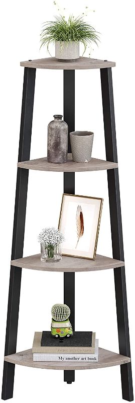 Photo 1 of VASAGLE ALINRU Corner Shelf, 4-Tier Bookcase, Storage Rack, Plant Stand for Home Office, Industrial Accent Furniture with Steel Frame, Greige and Black ULLS034M01