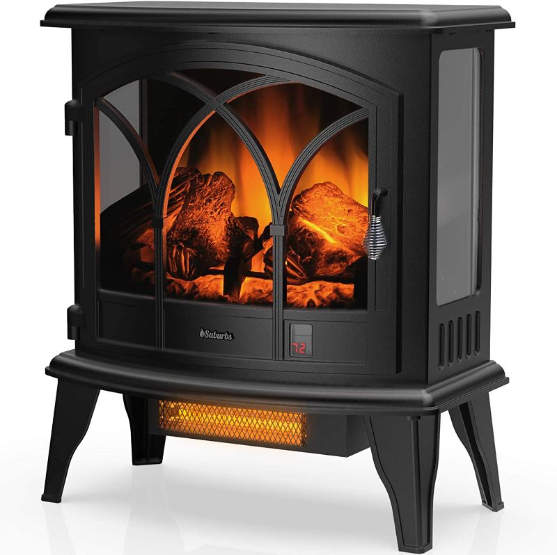 Photo 1 of TURBRO Suburbs TS23-C Electric Fireplace Infrared Heater with Curved Door- Freestanding Fireplace Stove with Adjustable Flame Effects, Overheating Protection, Timer, Remote Control - 23" 1400W Black
