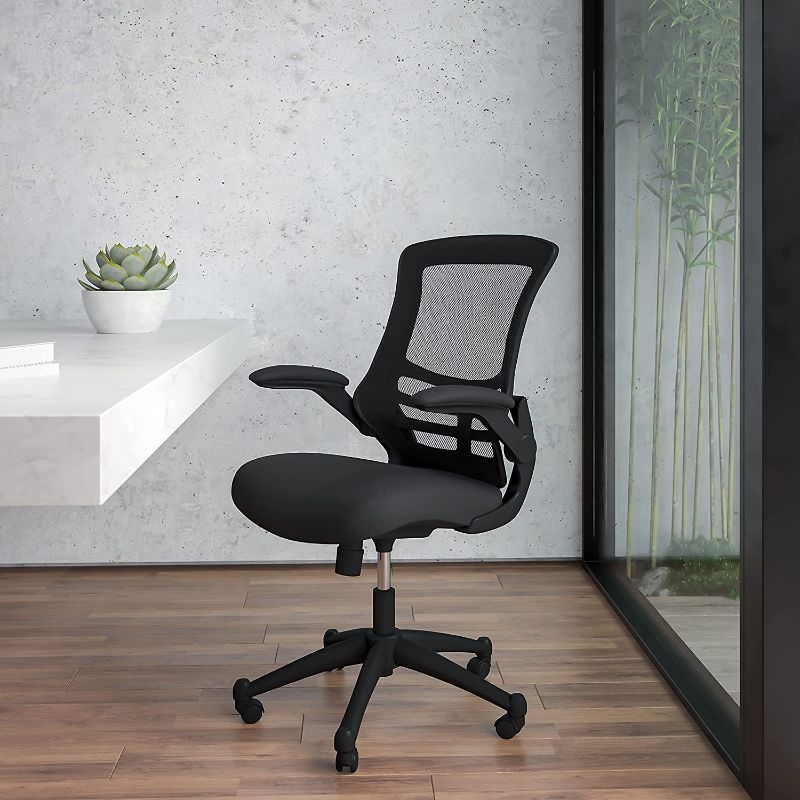 Photo 1 of Flash Furniture Mid-Back Black Mesh Swivel Ergonomic Task Office Chair with Flip-Up Arms