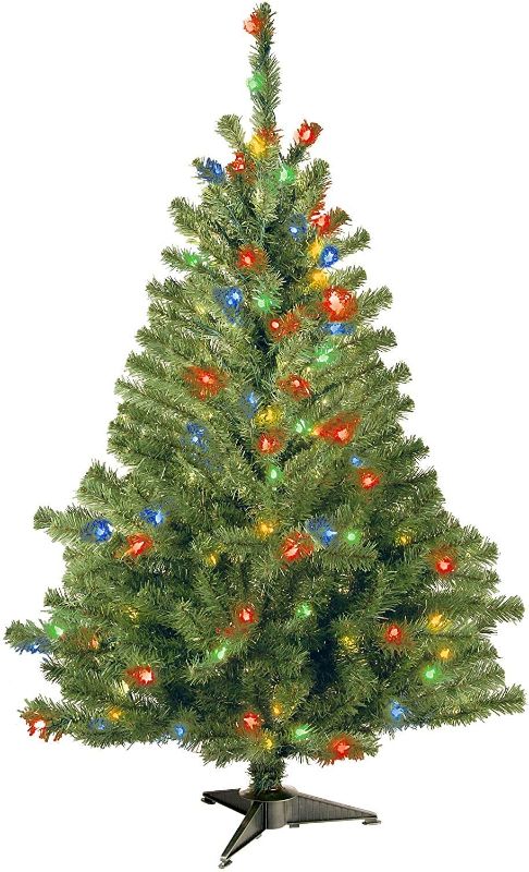 Photo 1 of National Tree Company Pre-Lit Artificial Medium Christmas Tree, Green, Kincaid Spruce, Multicolor Lights, Includes Stand, 4 Feet