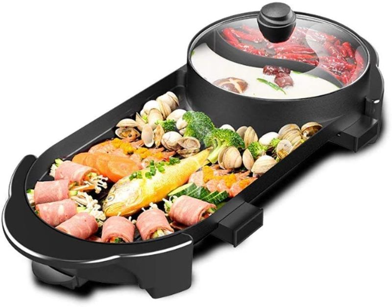 Photo 1 of Electric Grill Indoor Hot Pot Multifunctional, Indoor Teppanyaki Grill/ Shabu Shabu Pot with Divider - Separate Dual Temperature Contral, Capacity for 2 - 12 People, 110V