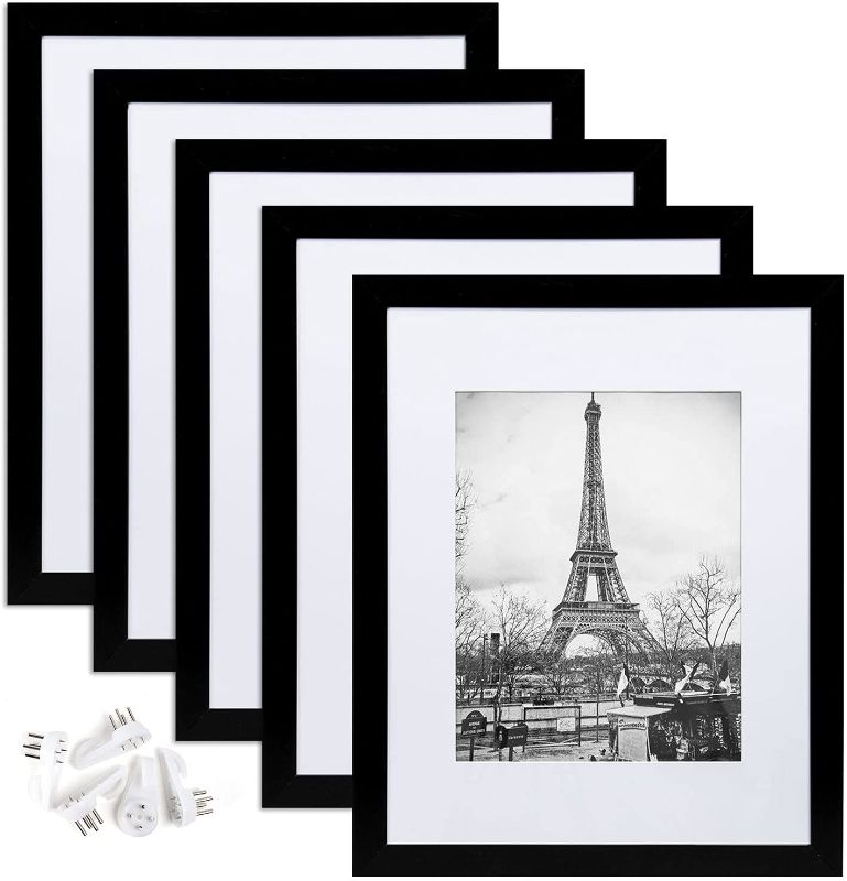 Photo 1 of upsimples 11x14 Picture Frame Set of 5,Display Pictures 8x10 with Mat or 11x14 Without Mat,Wall Gallery Photo Frames,Black