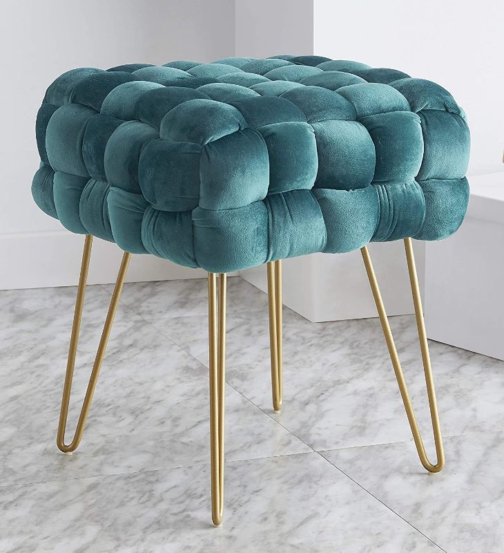 Photo 1 of 
Ornavo Home Mirage Modern Contemporary Square Woven Upholstered Velvet Ottoman with Gold Metal Legs - EMERALD GREEN
