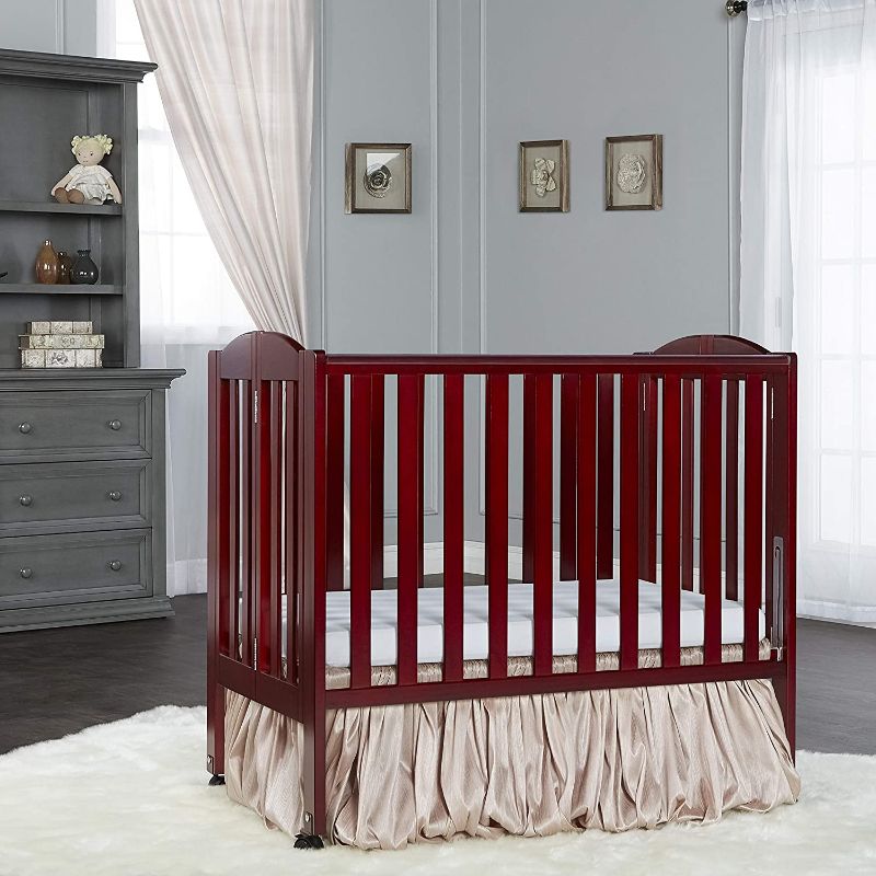 Photo 1 of Dream On Me 2 in 1 Portable Folding Stationary Side Crib in Cherry, Greenguard Gold Certified , 2 Piece Set
