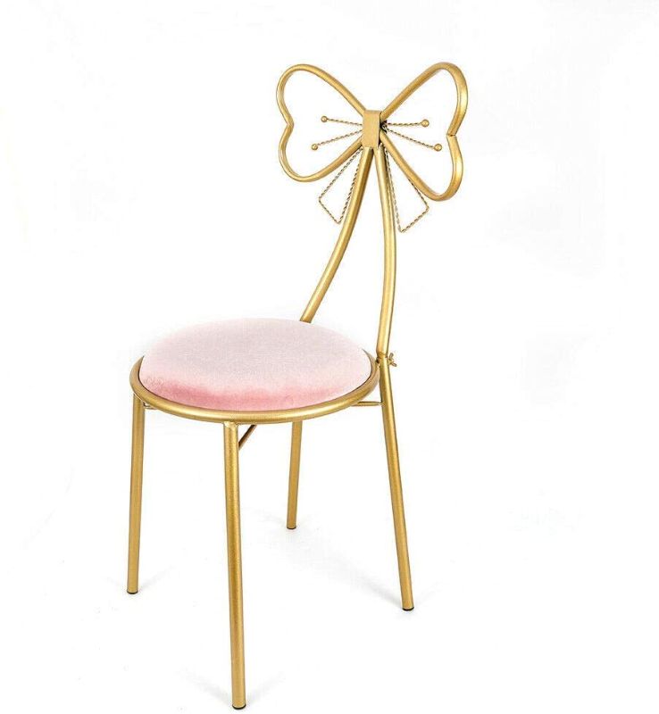 Photo 1 of **similar model,cushion is a different color** DENESTUS Butterfly Bow Tie Pink Vanity Chair Velvet Cushion Metal Frame