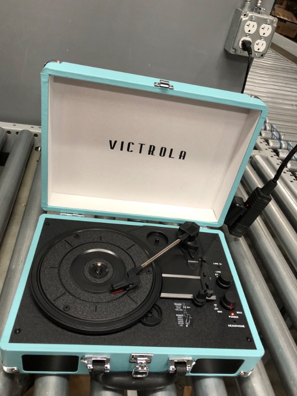 Photo 3 of ***PARTS ONLY*** Victrola Vintage 3-Speed Bluetooth Portable Suitcase Record Player with Built-in Speakers | Upgraded Turntable Audio Sound| Includes Extra Stylus | Turquoise, Model Number: VSC-550BT
