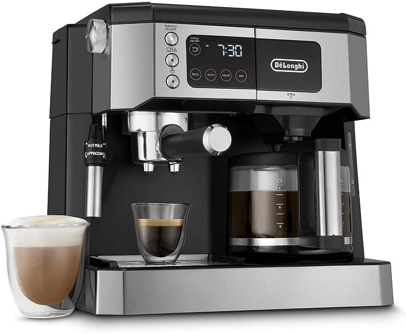 Photo 1 of De'Longhi All-in-One Combination Coffee Maker & Espresso Machine + Advanced Adjustable Milk Frother for Cappuccino & Latte + Glass Coffee Pot 10-Cup, COM532M
