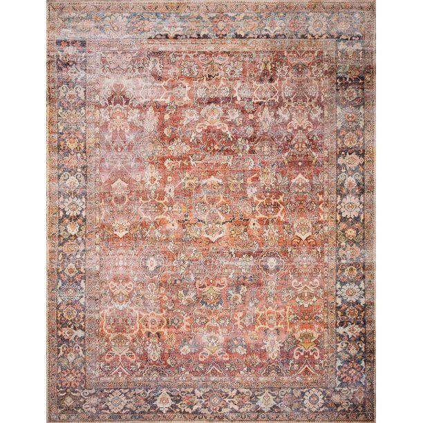 Photo 1 of 2'6"x12" Loloi II Layla Printed Oriental Distressed Spice / Marine Area Rug 
