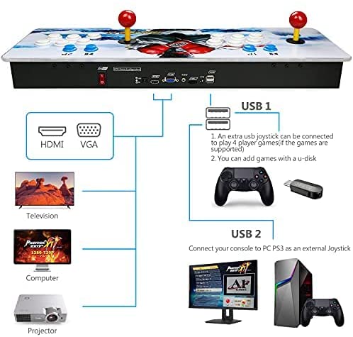 Photo 1 of Classic Arcade Game Machine 2 Players1280x720 Full HD Video Game Console with Arcade Joystick Support HDMI VGA Output (Black) rgb tekken Game