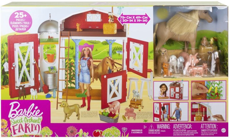 Photo 1 of Barbie Sweet Orchard Farm Playset with Barn, 11 Animals, Working Features & 15 Pieces, Doll Sold Separately
