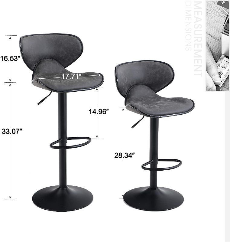 Photo 1 of ALPHA HOME Bar Stools Counter Height Adjustable Swivel Bar Chair Pu Leather, Set of 2, 350 lbs Capacity (Grey)
