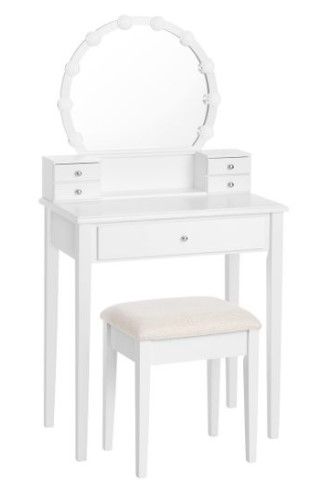 Photo 1 of *SEE last pictures for damage*
VASAGLE Vanity Set Dressing Table with Mirror, 10 Light Bulbs, Stool 5 Drawers, 27.6 x 15.7 x 52.8 inches, White
