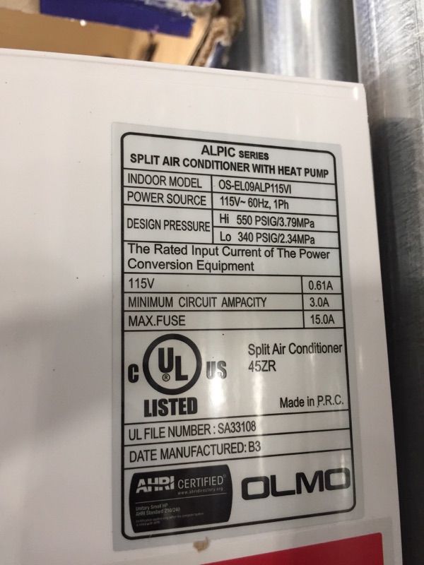 Photo 5 of *USED*
OLMO 12,000 BTU 1 Ton Alpic Eco Ductless Mini Split Air Conditioner 115-Volt/60Hz
