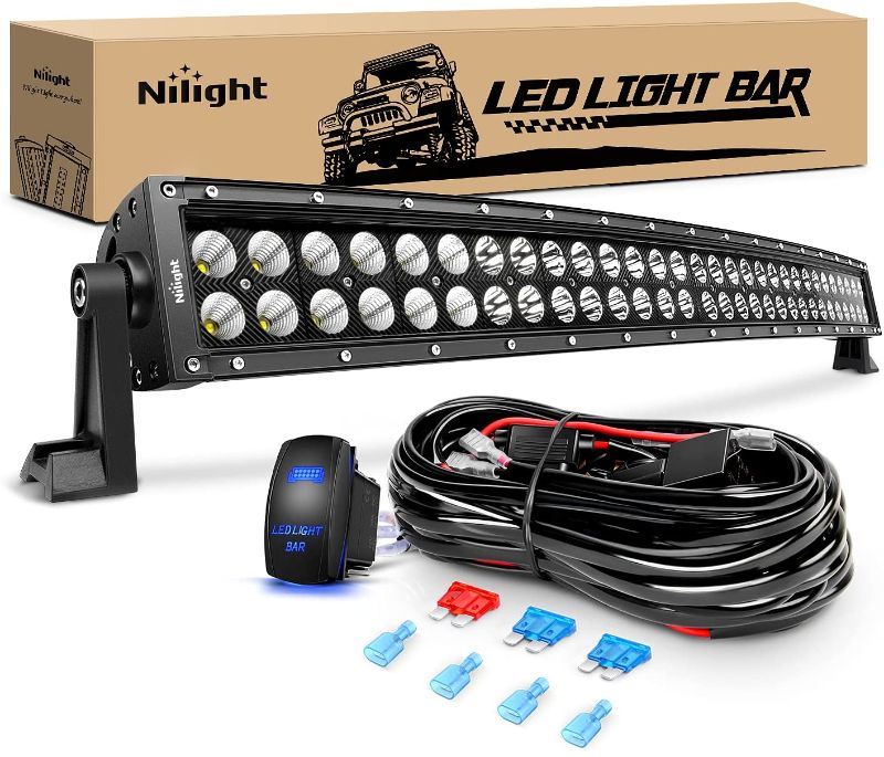 Photo 1 of *USED*
*SEE last pictures for damage*
Nilight - ZH410 32Inch 180W Curved LED Light Bar Work Light Spot Flood Combo Offroad Driving Lights with 16AWG Wiring Harness Kit
