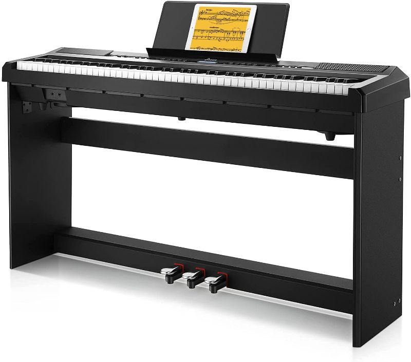 Photo 1 of Donner DEP-20 Beginner Digital Piano 88 Key Full Size Weighted Keyboard, Portable Electric Piano with Furniture Stand, 3-Pedal Unit
