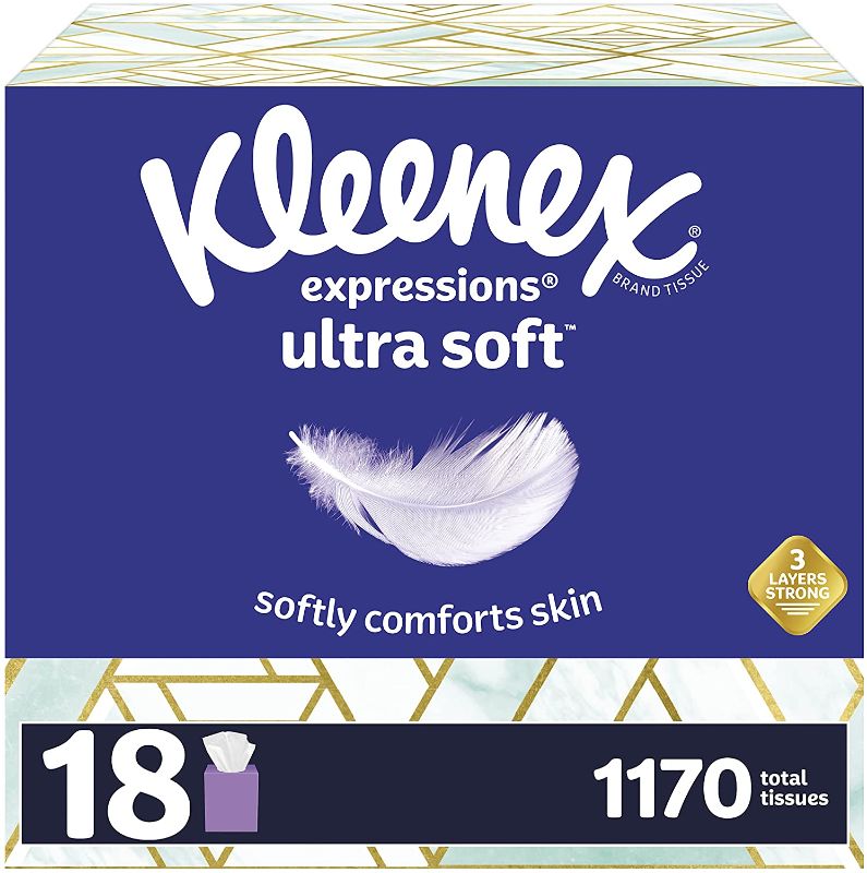 Photo 1 of *some boxes are damaged*
Kleenex Expressions Ultra Soft Facial Tissues, 18 Cube Boxes, 65 Tissues per Box (1,170 Total Tissues)
