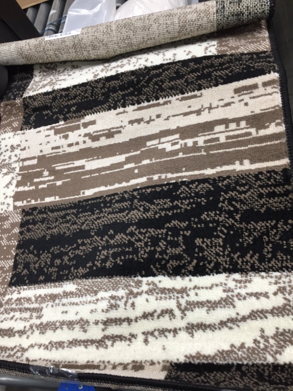 Photo 4 of **TWO RUG COMBO**
*Ottomanson Ottohome Checkered Rug, 20" x 59", Grey
*SUPERIOR Rockwood Modern Geometric Patchwork Polypropylene Indoor Area Rug with Jute Backing, 2' x 3', Chocolate

