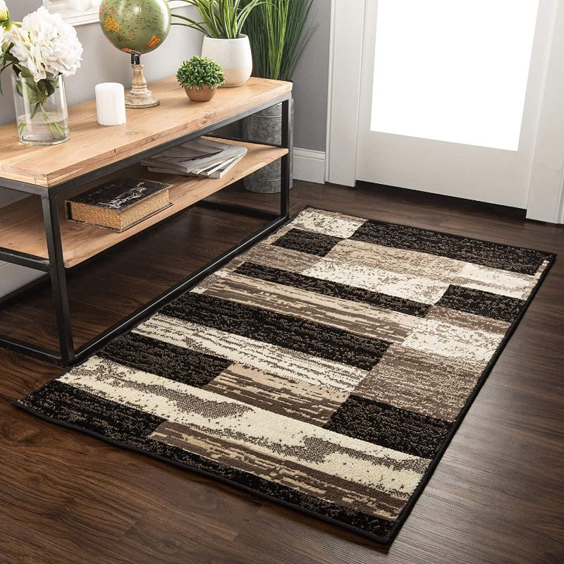 Photo 1 of **TWO RUG COMBO**
*Ottomanson Ottohome Checkered Rug, 20" x 59", Grey
*SUPERIOR Rockwood Modern Geometric Patchwork Polypropylene Indoor Area Rug with Jute Backing, 2' x 3', Chocolate

