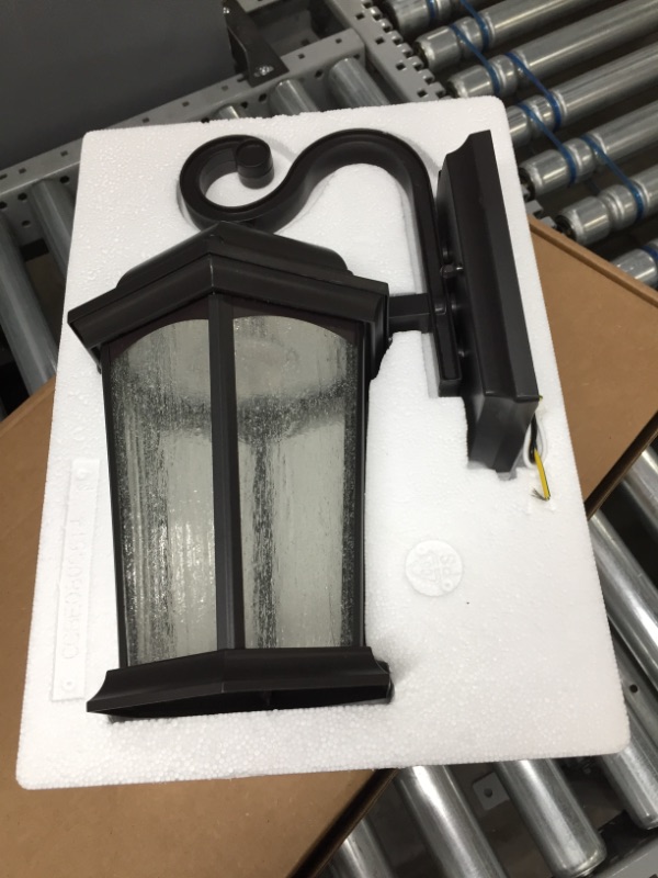 Photo 2 of  Outdoor LED Dusk to Dawn Lantern, Wet Location, Built in LED Gives 125W of Light from 12.5W of Power, 1200 Lumens, 3K, Durable Aluminum with Bronze Finish & Seeded Glass
