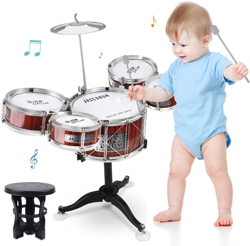Photo 1 of M SANMERSEN Kids Drum Set Jazz Drum Kit 8 Piece for Toddler Educational Percussion Musical Instruments Drum Toy Playset Xmas Gift for Boys Girls - Red