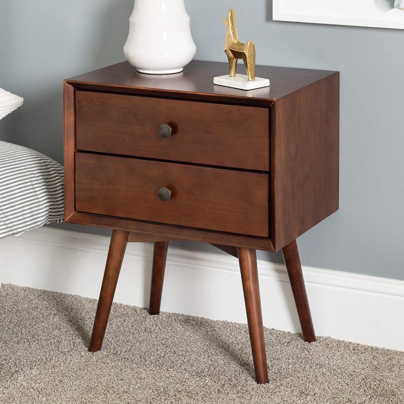 Photo 1 of Walker Edison Mid Century Modern Wood Nightstand Side Table Bedroom Storage Drawer Bedside End Table, 2 Drawer, Walnut