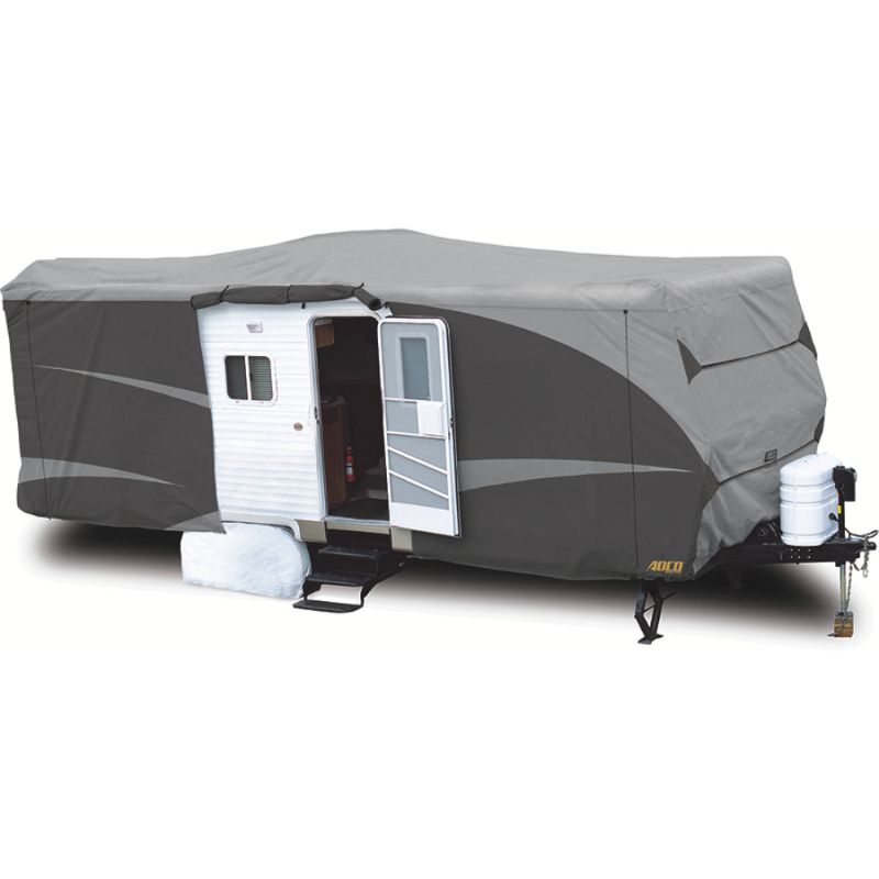 Photo 1 of ADCO Travel Trailer Designer Series RV Cover, Gray SFS AquaShed Top/Gray Polypropylene Sides
