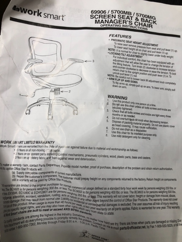 Photo 3 of Office Star Mesh Back & Seat, 2-to-1 Synchro & Lumbar Support Managers Chair, Grey
