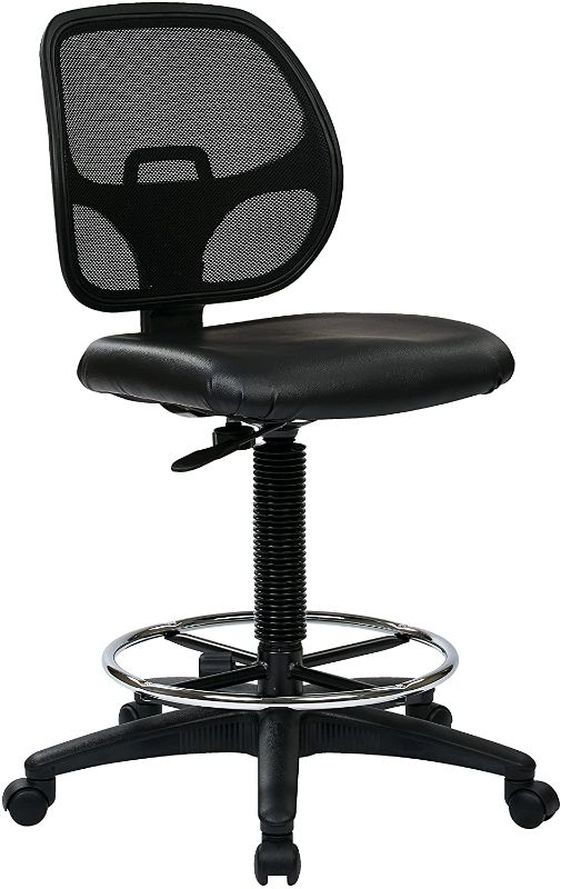 Photo 1 of Office Star Deluxe Vinyl Seat and Mesh Back Drafting Chair with 20-inch Diameter Adjustable Footring, Black
