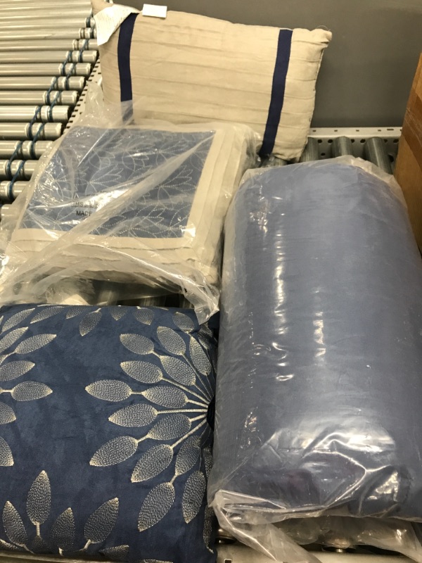 Photo 2 of ***MISSING PIECES**Madison Park - Palmer 7 Piece Comforter Set - Navy Blue and Gray - Queen - Pieced Microsuede - Includes 1 Comforter, 3 Decorative Pillows, 1 Bed Skirt, 2 Shams
