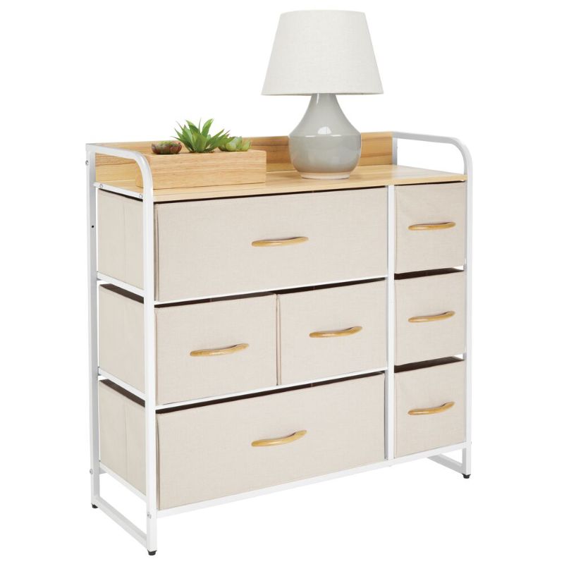 Photo 1 of 7 Drawer Wide Storage Dresser Organizer with Wood Shelf in Cream/White, 
