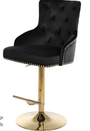 Photo 1 of Black Velvet Adjustable Stool with Gold Finish