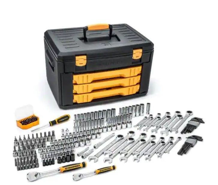 Photo 1 of Gearwrench 1/4 in. and 3/8 in. Drive 90-Tooth Standard and Deep SAE/Metric Mechanics Tool Set in 3-Drawer Storage Box (232-Piece)