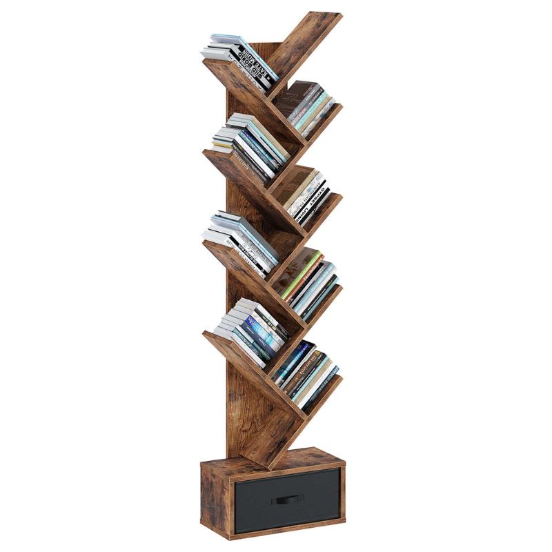 Photo 1 of Rolanstar Bookshelf with Drawer, Floor Standing Tree Bookcase, Bookshelves Storage Rack