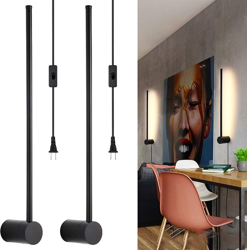 Photo 1 of Ditoon Modern Plug in Wall Sconce Set of 2 LED Matte Black Wall Lamp with Plug in Cord On/Off Switch 21 5/8 inches lamp for Bedroom Nightstands(2-Pack)