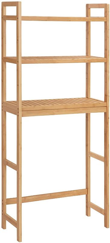 Photo 1 of SONGMICS Over The Toilet Storage, 3-Tier Bamboo Bathroom Organizer with Adjustable Shelves, Multifunctional Toilet Rack, Static Load Capacity 33 lb per Tier, Easy to Assemble, Natural UBTS001N01