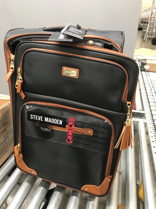 Photo 2 of Steve Madden Designer Luggage Collection - Expandable 24 Inch Softside Bag - Durable Mid-sized Lightweight Checked Suitcase with 4-Rolling Spinner Wheels (Global Black)
