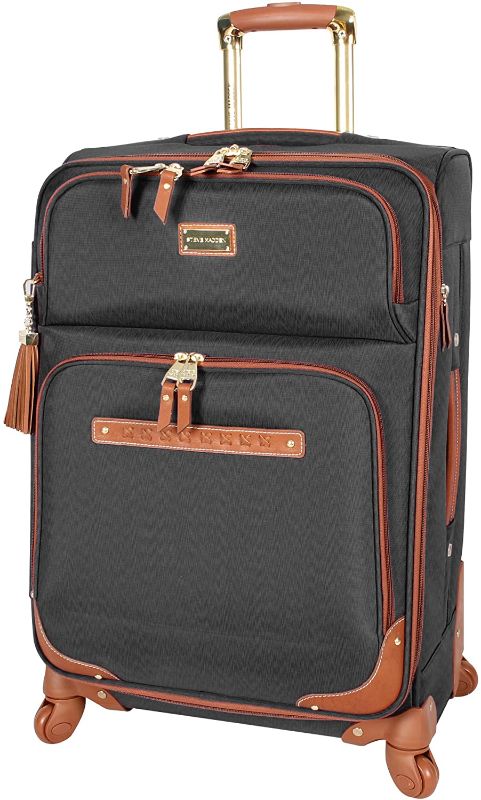 Photo 1 of Steve Madden Designer Luggage Collection - Expandable 24 Inch Softside Bag - Durable Mid-sized Lightweight Checked Suitcase with 4-Rolling Spinner Wheels (Global Black)
