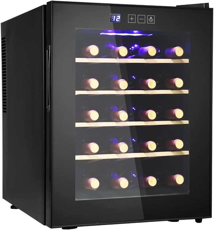 Photo 1 of 20 Bottle Wine Cooler Refrigerator- Freestanding Wine Cellar For Red, White, Champagne or Sparkling Wine, Quiet Operation Compressor Wine Fridge Digital Temperature Control Fridge Glass Door Black

