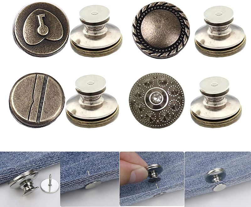 Photo 1 of BUNDLE OF 4 SETS
Flat Back Jeans Button Pins Perfect Fit Instant Buttons Reduce Pants Waist in Seconds No-Sew Replacement for Jeans Jackets and Overalls