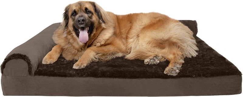 Photo 1 of **SOME PREVIOUS DOG HAIR, USED** 
Furhaven Pet Bed for Dogs and Cats - Sherpa and Chenille Sofa-Style Solid Slab Orthopedic Dog Bed, Removable Machine Washable Cover - Coffee, Jumbo Plus (XX-Large)
